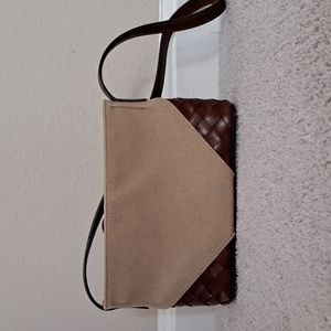 Vintage Nine West Canvas and Woven Leather Shoulder Bag